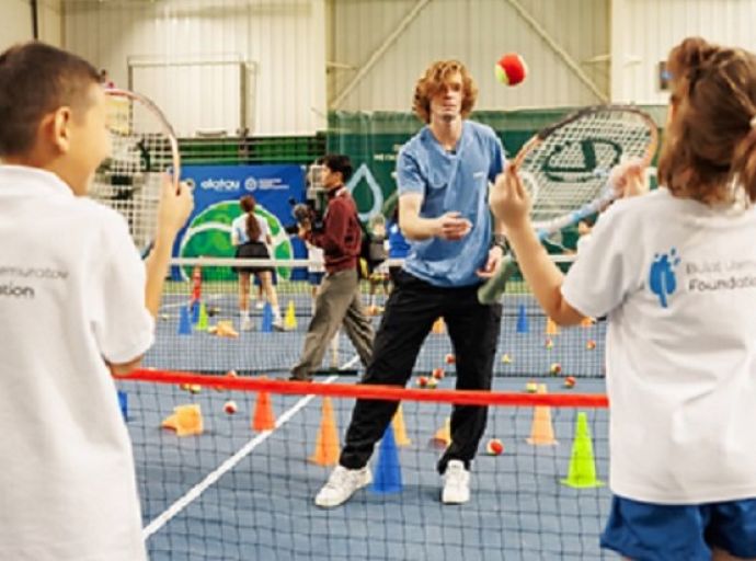 Andrey Rublev meets children from the Bulat Utemuratov Foundation's Asyl Miras Autism Centre